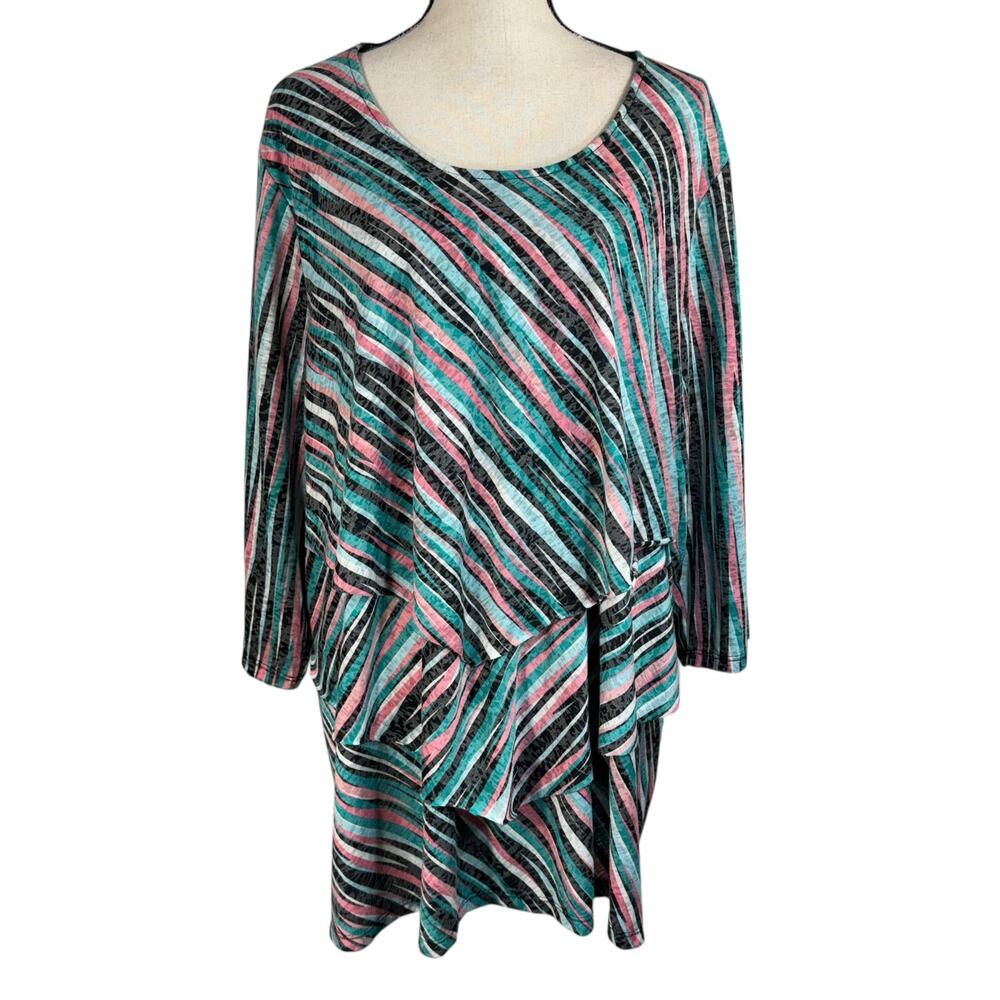 Catherines 3X-Large (26/28W) Tunic Top Abstract Tiered Stretch 3/4 Sleeve Multi